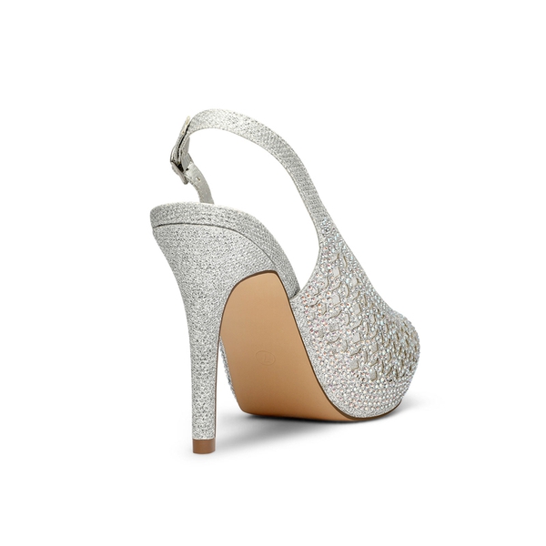 Peep Toe Rhinestone Pumps - SILVER GLITTER - 4
